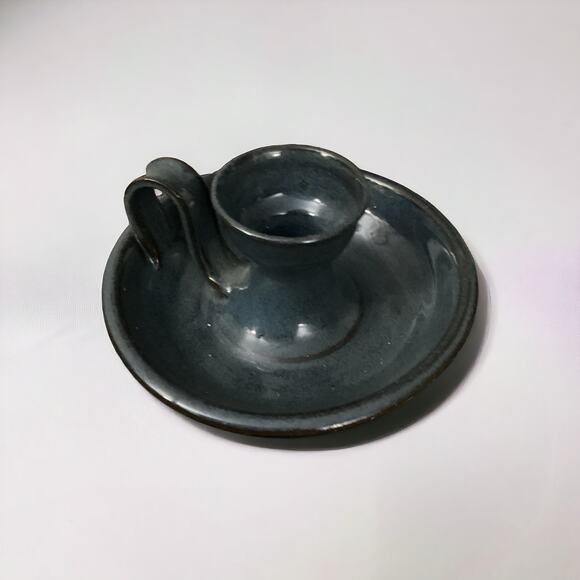 Pottery Tapered Candlestick Holder, 1988, Beautiful Dark Colonial Blue Glazel - Picture 5 of 5